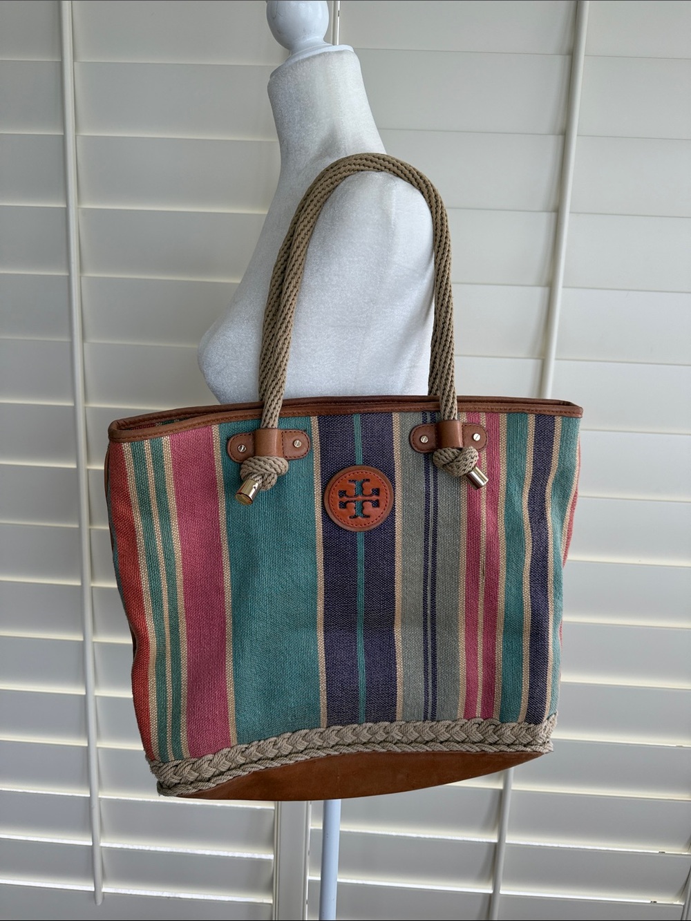 Tory Burch Striped Canvas Tote 17.5”x13”x5.5”
